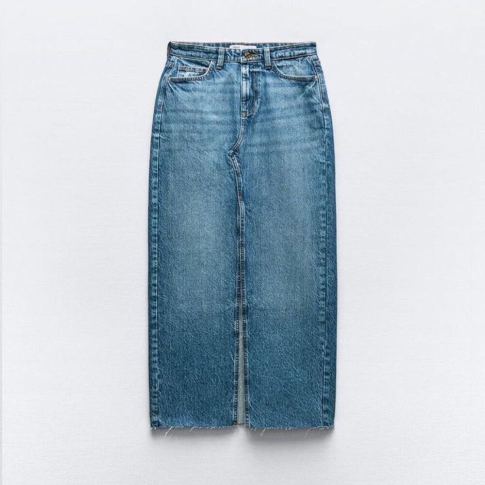 Zara Blue Denim Midi Skirt